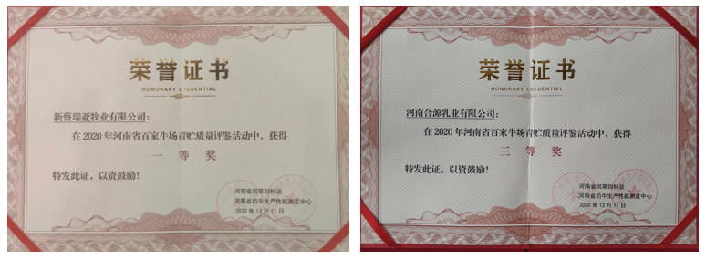 荣誉 | “百家牛场青贮质量评鉴活动”花花牛新蔡瑞亚牧业、河南合源乳业分别荣获一、三等奖